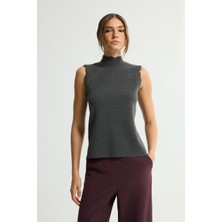 Love My Body Kolsuz Dik Yaka Triko Bluz Antrasit 115L9633000