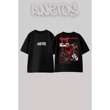 Anetos Berserk 2 Tasarım Sırt Baskılı Pamuk Siyah Oversize T-Shirt