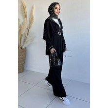 Julude Ön Fermuarlı Pileli Tunik Bel Lastikli Pantolon Tesettür Ikili Takım P-00018989