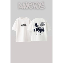 Anetos Asap Rocky 1 Tasarım Sırt Baskılı Pamuk Beyaz Oversize T-Shirt