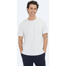 Kip Unisex Kırık Beyaz Düz Bisiklet Yaka %100 Pamuk T-Shirt