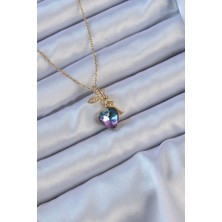 Mena Rise 316L Çelik Zincir Altın Renk Mor Mavi Renk Zirkon Taşlı Kalp Detay Peri Kolye - Lisinya