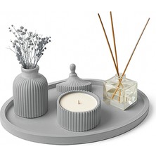 Tuffy Design Iskandinav Tarzı Dekoratif Beton Vazo, Kutu Mum ve Oda Kokusu Set - Gri