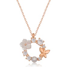 Gumush Gümüş Rose Manolya Çiçeği Kelebek Kadın Kolye