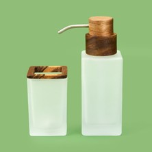 Matmel Bath Ahşap Detaylı 2'li Banyo Sıvı Sabunluk Seti - Beyaz / Kahverengi