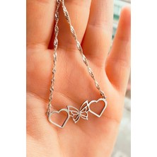 Özgür Takı 925 Ayar Gümüş Kalp ve Kelebek Figürlü Kolye