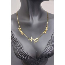 Özgür Takı 925 Ayar Gümüş 24 Ayar Altın Kaplama 2 Isimli Kalpli Kolye