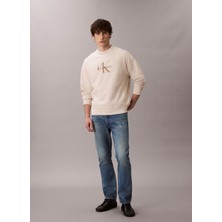Calvin Klein Jeans Bisiklet Yaka Krem Erkek Sweatshırt LV04RD234G67U Ls Premıum Terry Mono