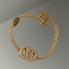 Necati Gün Zirkon Taşlı Gold Şık Çelik Bileklik