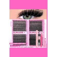 Trade Bazaar 800 Parça Kendin Yap Sahte Kirpik Seti – 9-16MM Küme Kirpikler, Cımbız, Fırça, Yapıştırıcı ve Yağ Çıkarıcı ile Büyük Kapasiteli Kitap Seti