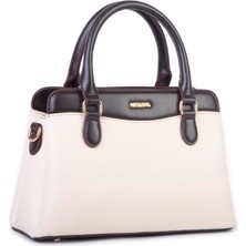 Nas Bag Şık  Kadın Midi El ve Omuz Çanrası Krem  Kahve Liza