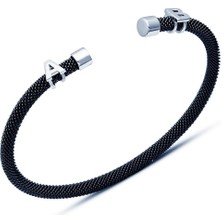 Necati Gün Kişiye Özel Harfli Siyah-Gümüş Erkek Bilekliği