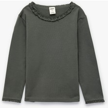 Koton Fırfırlı Uzun Kollu Bisiklet Yaka Pamuklu Basic Tişört