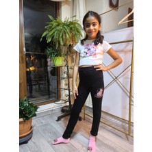 Şimo Butik Kız Çocuk Tayt Kışlık Şardonlu Pamuklu Beli Lastikli Labubu Siyah