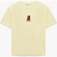 Koton Kısa Kollu Köpek Nakış Detaylı Bisiklet Yaka Oversize Tişört