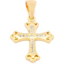 Ferizz Altın Kaplama Zirkon Taşlı Haç Model Kolye Ucu TGR-714