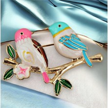 Lovebirds Kuşlar Broş 42X30 mm