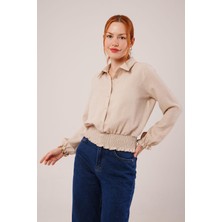 Nnstartshopping  Bel ve Bilek Lastikli Bej Bluz