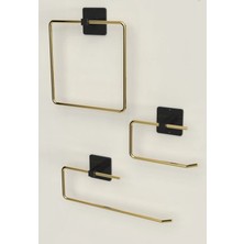 Karteya Yapışkanlı Paslanmaz Gold Rulo Havluluk Wc Kağıtlık ve Kare Havluluk Banyo Mutfak 3'lü Set