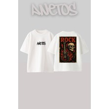 Anetos Posters Tasarım Sırt Baskılı Pamuk Beyaz Oversize T-Shirt