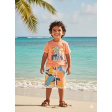 Şimo Butik Çocuk Unisex Kız Erkek Şortlu Alt Üst Takım Kreş %100 Pamuk Rahat Tarz Tasarım Premium, Turuncu