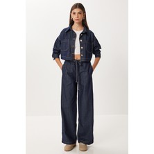 Happiness İstanbul Gold Düğmeli Denim Ceket Pantolon Takım LRI0014 Koyu Mavi