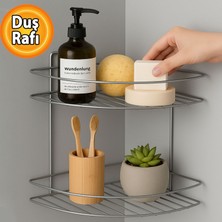 Badem10 Iki Katlı Krom Banyo Duş Köşe Rafı Paslanmaz Metal Şampuanlık Duvar Montajlı Düzenleyici Raf Seti