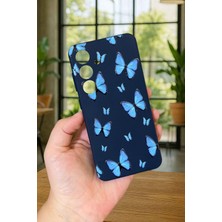 Vip Case Samsung Galaxy S24 - Mavi Kelebek Desenli Silikon Darbe Emici Klasik Korumalı Rubber Kılıf