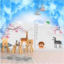 Dreamwall Çocuk Odası Zürafa Boy Cetveli Desenli Isı ve Ses Yalıtımlı Tekstil Duvar Kağıdı