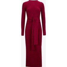 People By Fabrika Yarım Balıkçı Yaka Fitilli Bordo Midi Kadın Elbise PBF5WL-ELB5102