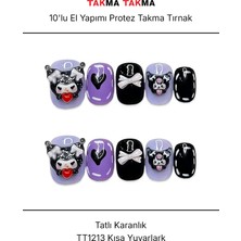 Takma Takma 10'lu Renkli Kısa Yuvarlak  TT1213 Tekrar Kullanılabilir El Yapımı Protez Takma Tırnak - Renkli-S