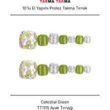 Takma Takma 10'lu Yeşil Ayak Tırnağı TT1115 Tekrar Kullanılabilir El Yapımı Protez Takma Tırnak - Yeşil-M