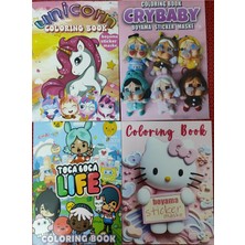 4 Adet Stickerli Boyama Kitabı (Unicorns/crybaby/hello Kitty/toca Boca) AD663302