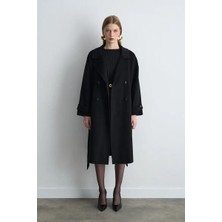 Gusto Astarsız Oversize Yün Kaban - Siyah