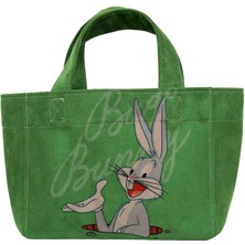 Dogo Kadın Vegan Yeşil Medium Tote Bag - Warner Bros Bugs Bunny Bunny Talk Tasarım
