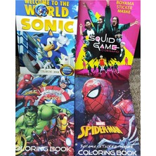 4 Adet Stickerli Boyama Kitabı (Süper Kahramanlar/örümcek Ad./squid Game/sonic Figürlü)