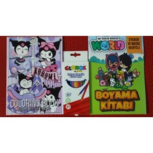 2 Adet Stickerli Boyama Kitabı ve 12 Li Kuru Boya Kalemi (Kuromi-E/ Toca Boca-B)