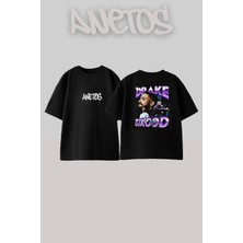 Anetos Drake 3 Tasarım Sırt Baskılı Pamuk Siyah Oversize T-Shirt