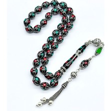 Tesbih Pasajı Gümüş Işlemeli Usta Işçilikli Orijinal Oltu Taşı Tesbih