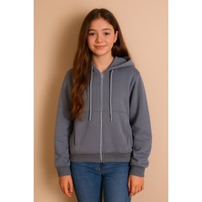 Cansın Mini Gri Kız Çocuk Şardonlu Kapüşonlu Hırka 23330