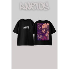 Anetos Korn 10 Tasarım Sırt Baskılı Pamuk Siyah Oversize T-Shirt