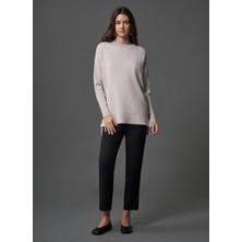 Mizalle Bisiklet Yaka Düz Gri Kadın Tunik M1MZ1030240013