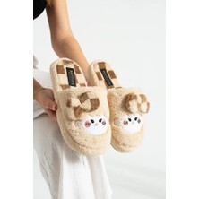 Solario Bubu Kadın Peluş Içi Tüylü Kaydırmaz Rahat Taban Fiyonklu Kışlık Ev Terliği