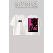 Anetos Fıght Clup 5 Tasarım Sırt Baskılı Pamuk Beyaz Oversize T-Shirt