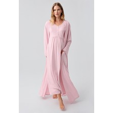 Artış Collection Uzun Kollu Düğmeli Esnek Viskoz Hamile Sabahlık Gecelik Takım %95 Pamuk 18402