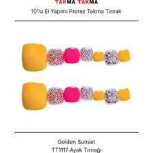 Takma Takma 10'lu Sarı Ayak Tırnağı TT1117 Tekrar Kullanılabilir El Yapımı Protez Takma Tırnak - Sarı-S