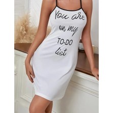 Nnstartshopping  Kadın Kolsuz Askılı Sırt Çapraz Detay To Do List Baskı Süprem Gecelik Elbise