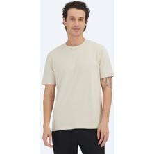 Kip Unisex Bej Düz Bisiklet Yaka %100 Pamuk T-Shirt