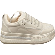 Ventes 319Z Ortopedik 5 cm Kalın Taban Simli Taş Şeritli Günlük Kadın Sneaker Ayakkabı