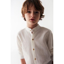 Nk Kids Erkek Çocuk 4-8 Yaş Hakim Yaka Keten Gömlek 46511 Ekru